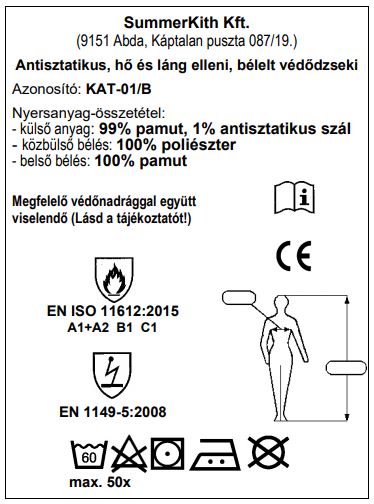 Antisztatikus, hő és láng elleni, bélelt védődzseki